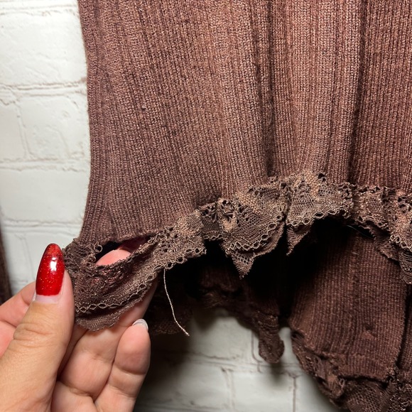 West of Melrose Chocolate Brown Ribbed Lace Trim Button Up Cardigan Sweater SM - Picture 9 of 9